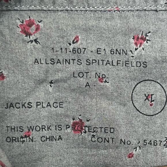 AllSaints Mens Size XL Amhurst Gray Floral Snap Front Shirt Collared Cottage - Picture 10 of 10